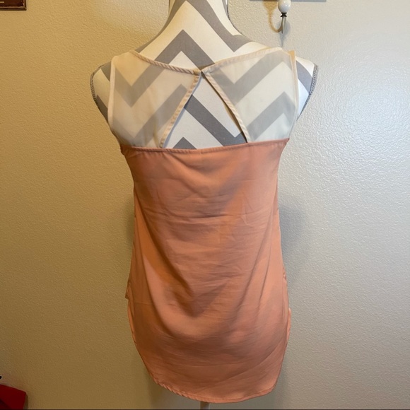 LC Lauren Conrad Peach & Sheer Cream Colorblock Bow Blouse XS - Picture 4 of 13